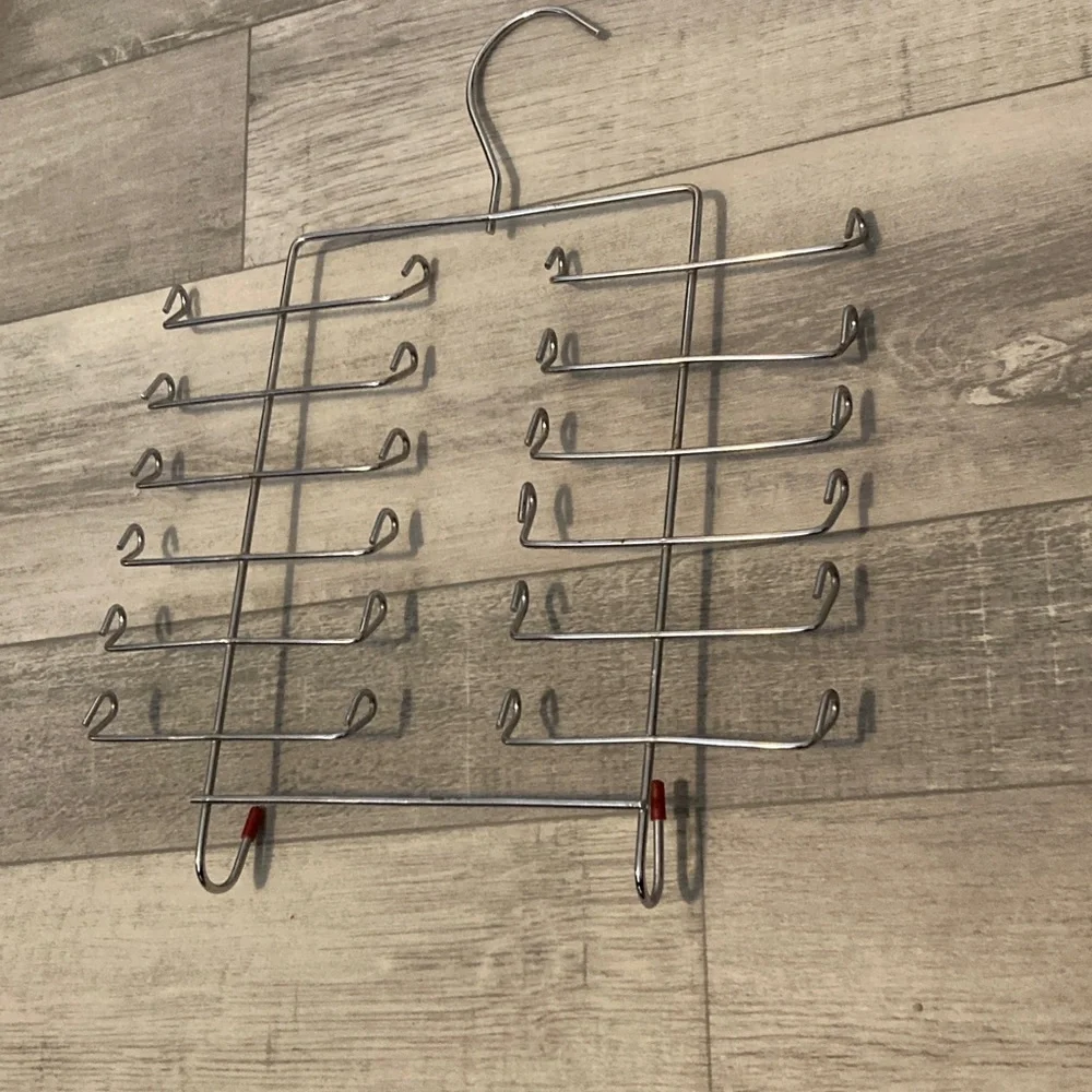 Multi-Tier Metal Tie or Belt Hanger - Silver with Red Tips